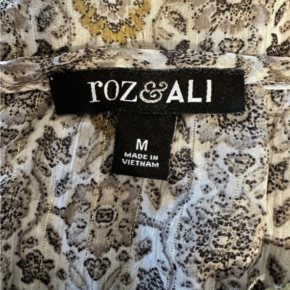 Roz Ali Boho Womens Long Sleeve Sheer Geometric Pattern Blouse Tie Neck Size Med - Picture 5 of 14